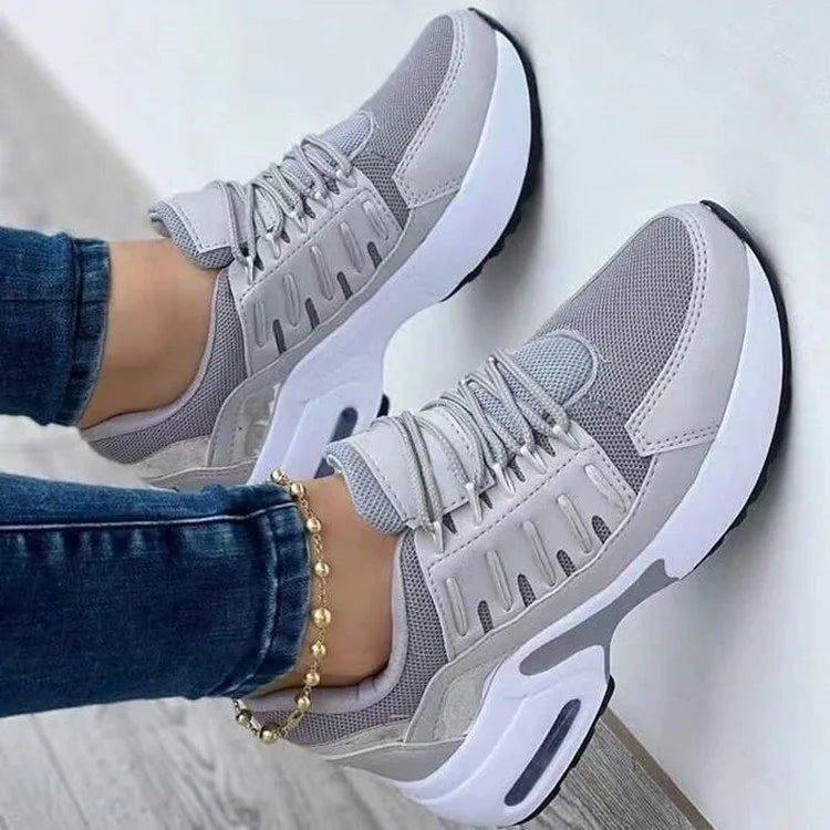 Women's Lace Up Platform Sneakers – Air Cushion Thick Sole Casual