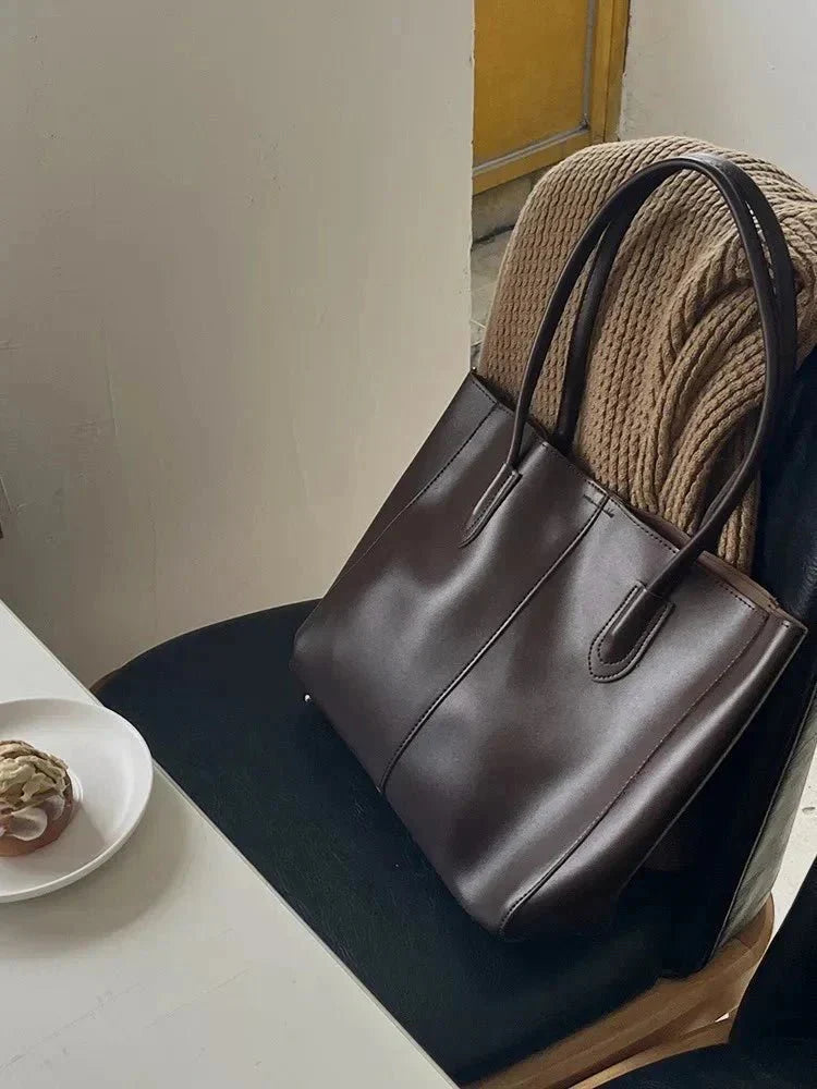 Women's Large Structured Shoulder Tote Bag – Open Top Stud Base Everyday