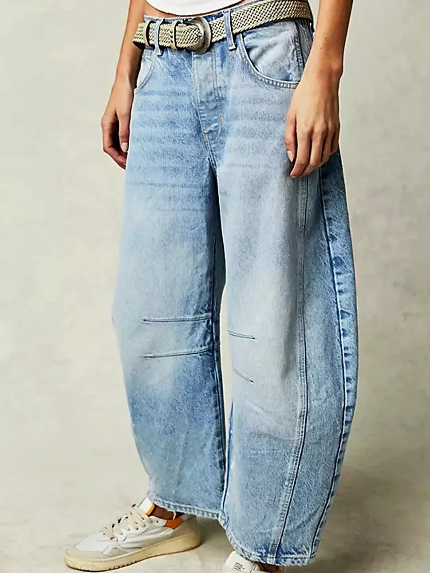 Women's Leopard Print Wide Leg Denim Jeans – High Waist Barrel Fit Casual