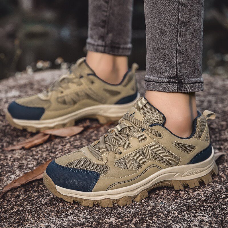 Women's Low Top Lace Up Hiking Shoes – Mesh Panel Two Tone Outdoor Trail