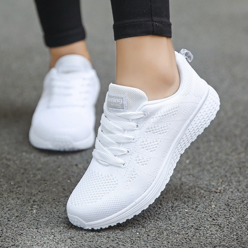 Women's Low Top Running Sneakers – Lace Up Knit Mesh Upper Sport Gym