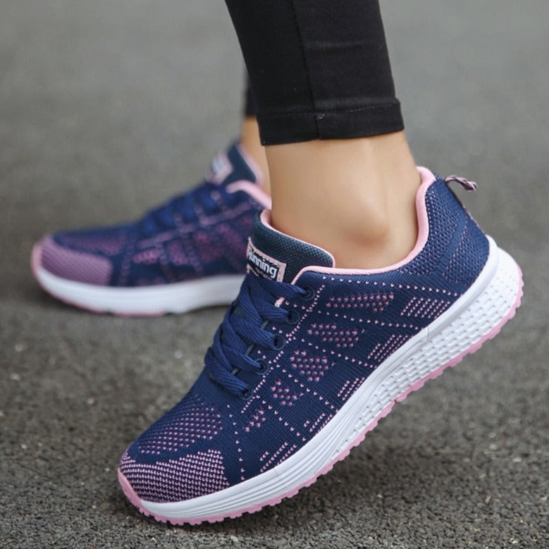 Women's Low Top Running Sneakers – Lace Up Knit Mesh Upper Sport Gym