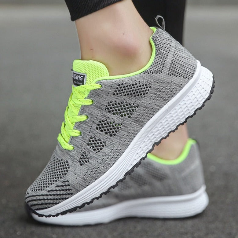 Women's Low Top Running Sneakers – Lace Up Knit Mesh Upper Sport Gym