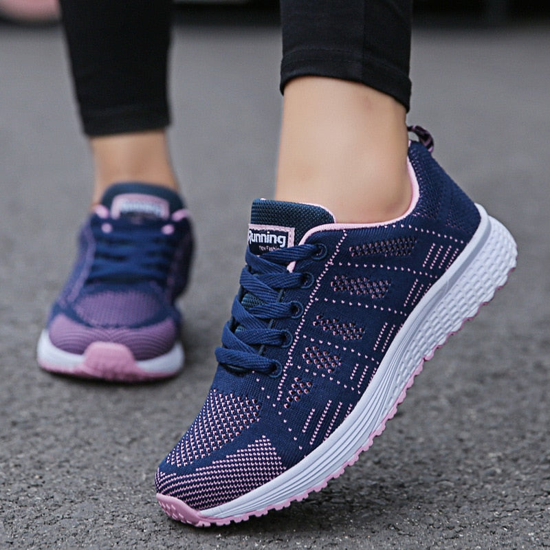 Women's Low Top Running Sneakers – Lace Up Knit Mesh Upper Sport Gym