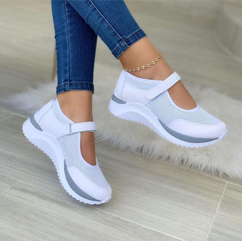 Women's Mary Jane Mesh Sneaker – Hook Loop Strap Chunky Sole Walking Shoe