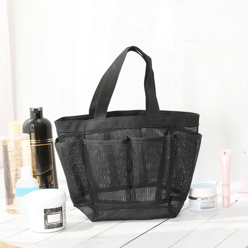 Women's Mesh Tote Bag – Multi Pocket Open Top Foldable Beach Organiser