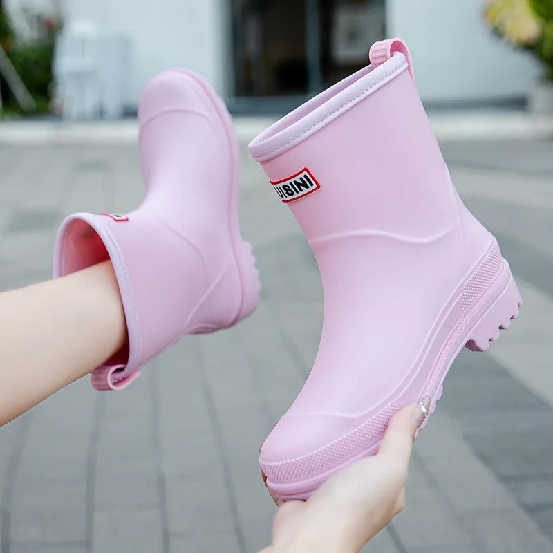Women's Mid-Ankle Waterproof Rain Boots – Pull-On Lug Sole Wet Weather