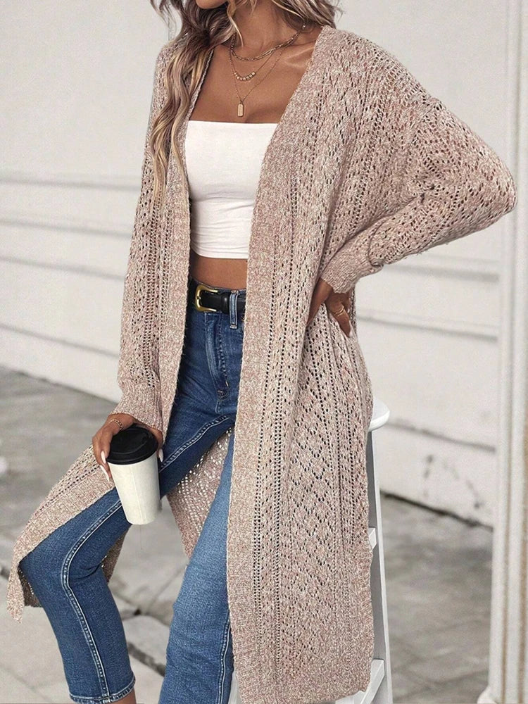 Women's Open Front Longline Cardigan – Open Knit Long Sleeve Maxi Sweater