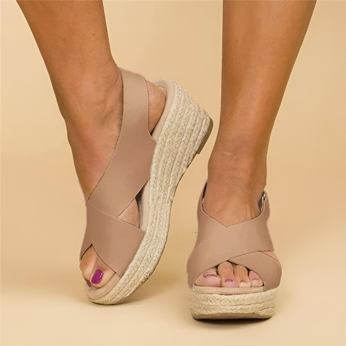 Women's Open Toe Cross Strap Espadrille – Platform Wedge Slingback Sandals
