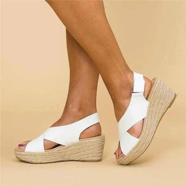Women's Open Toe Cross Strap Espadrille – Platform Wedge Slingback Sandals