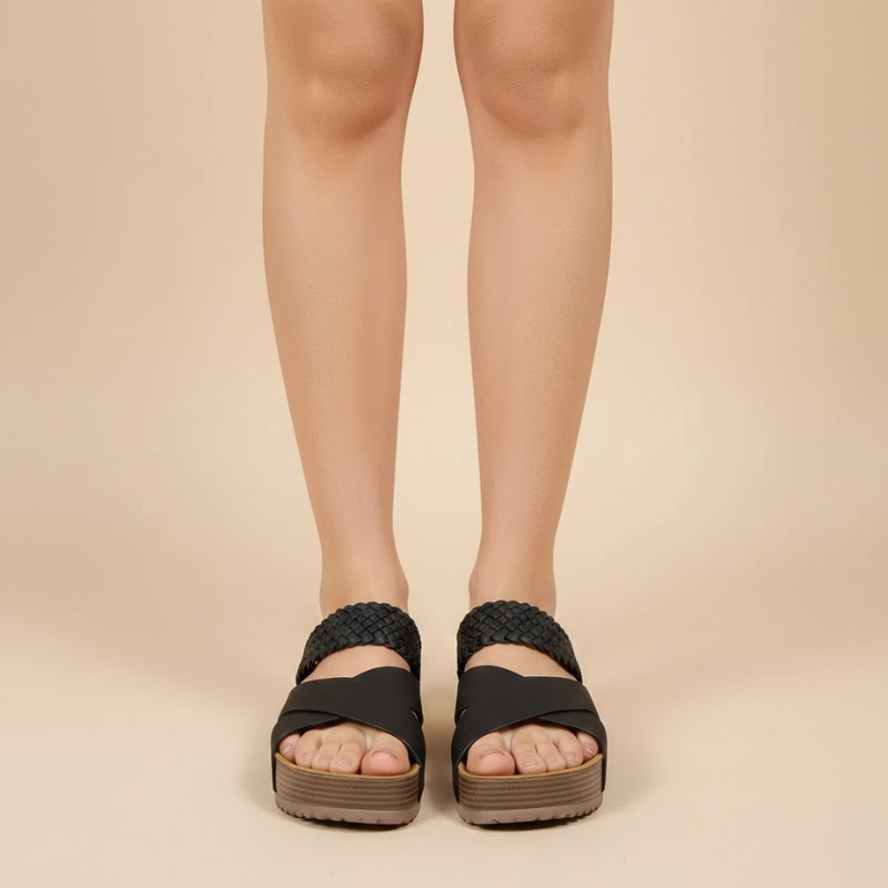 Women's Open Toe Cross Strap Platform Slide Sandals – Braided Band Summer