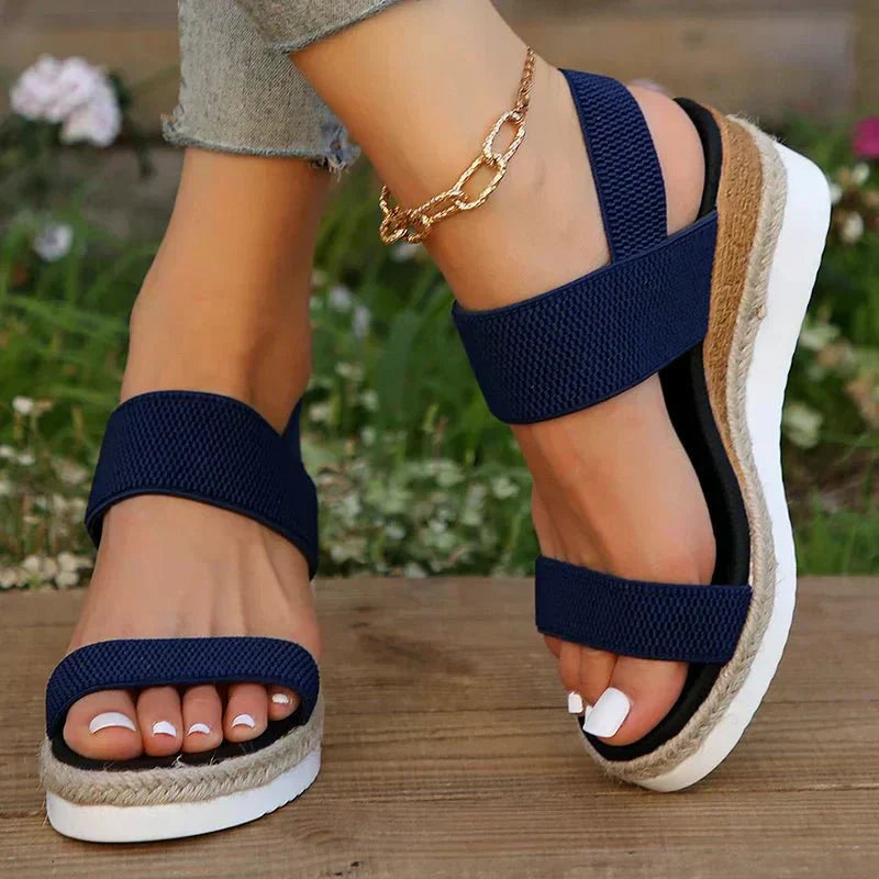 Women's Open Toe Platform Espadrille Sandals – Stretch Band Wedge Summer