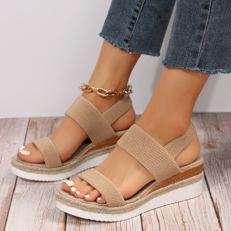 Women's Open Toe Platform Espadrille Sandals – Stretch Band Wedge Summer