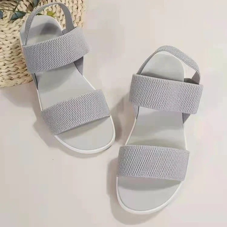 Women's Open Toe Stretch Strap Flat Sandals – Knit Band Slingback Casual