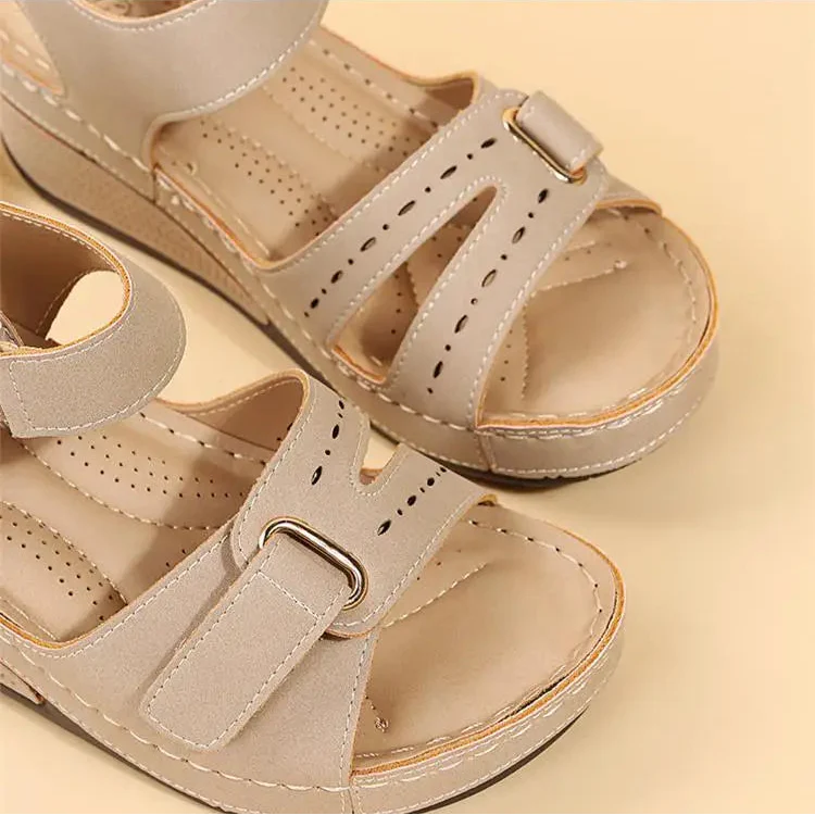 Women's Open Toe Wedge Sandals – Dual Hook Loop Strap Casual Platform