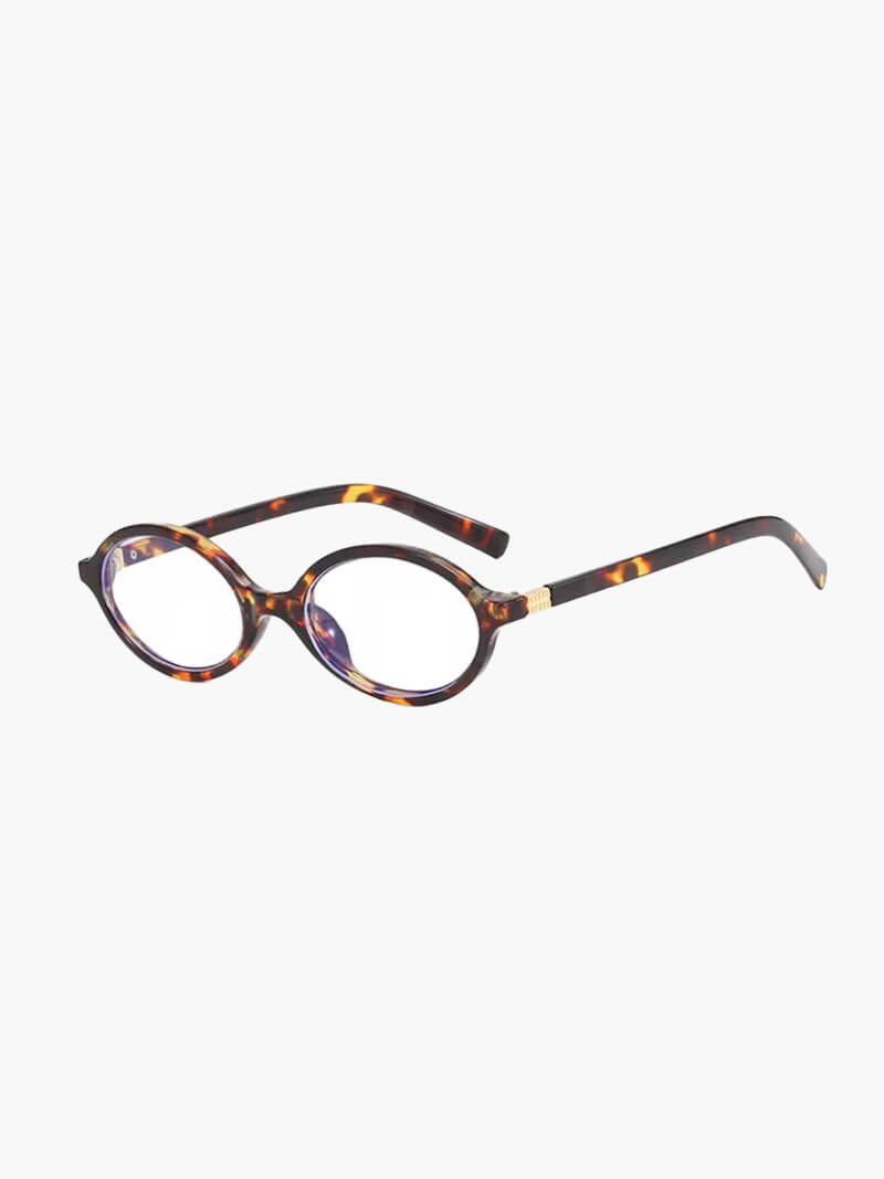 Women's Oval Frame Glasses – Full Rim Embossed Hinge Detail Casual