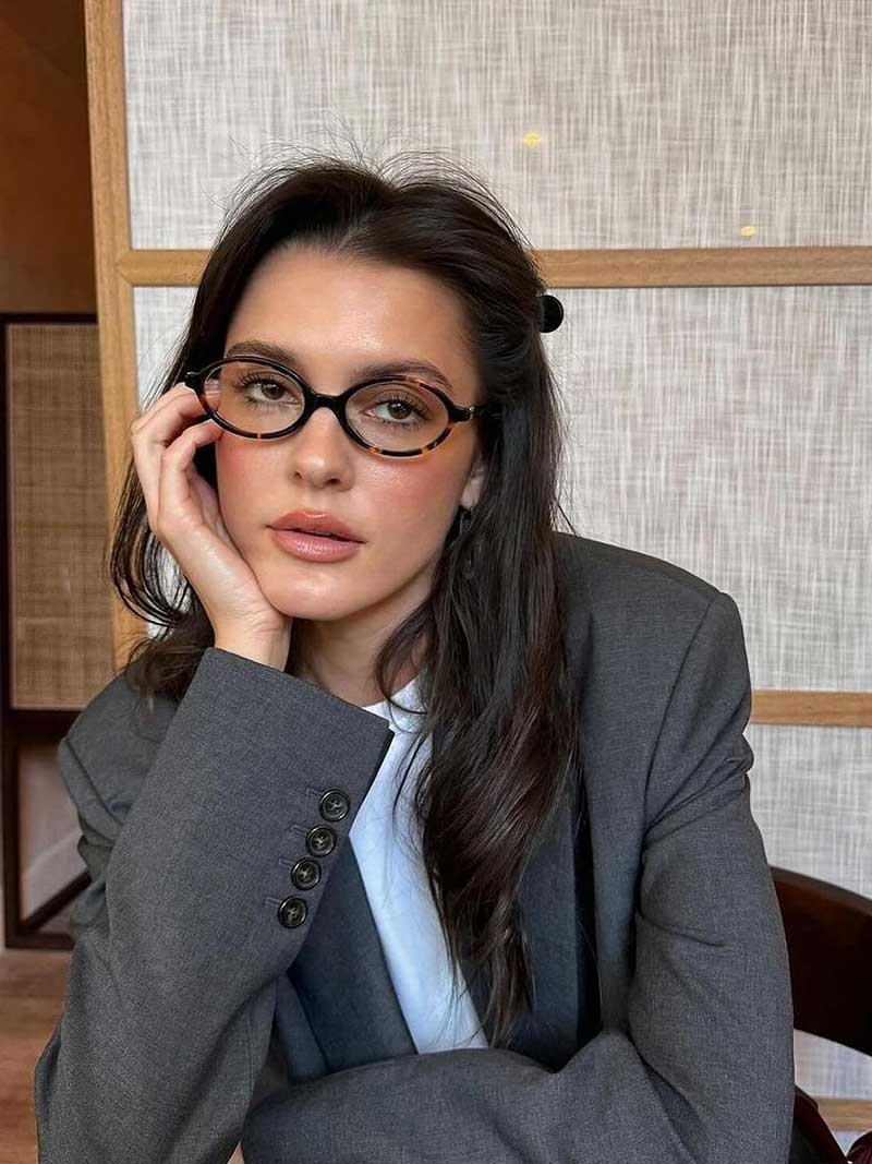 Women's Oval Frame Glasses – Full Rim Embossed Hinge Detail Casual