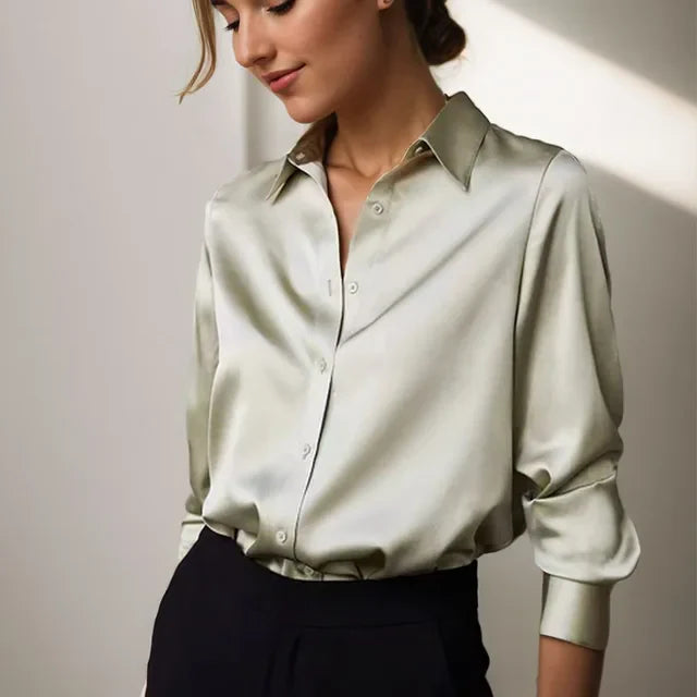 Women's Oversized Button Down Shirt – Point Collar Long Sleeve Casual