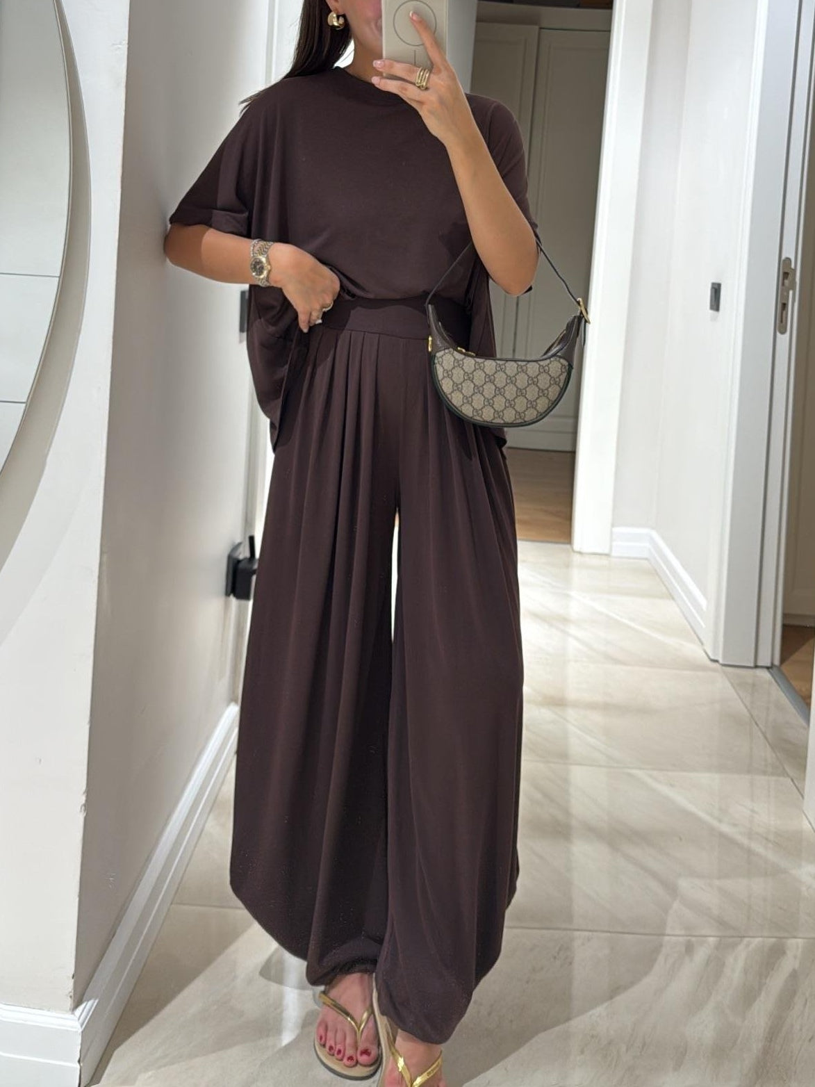 Women's Oversized T-Shirt Wide Leg Pants – 2 Piece Pleated Lounge Set