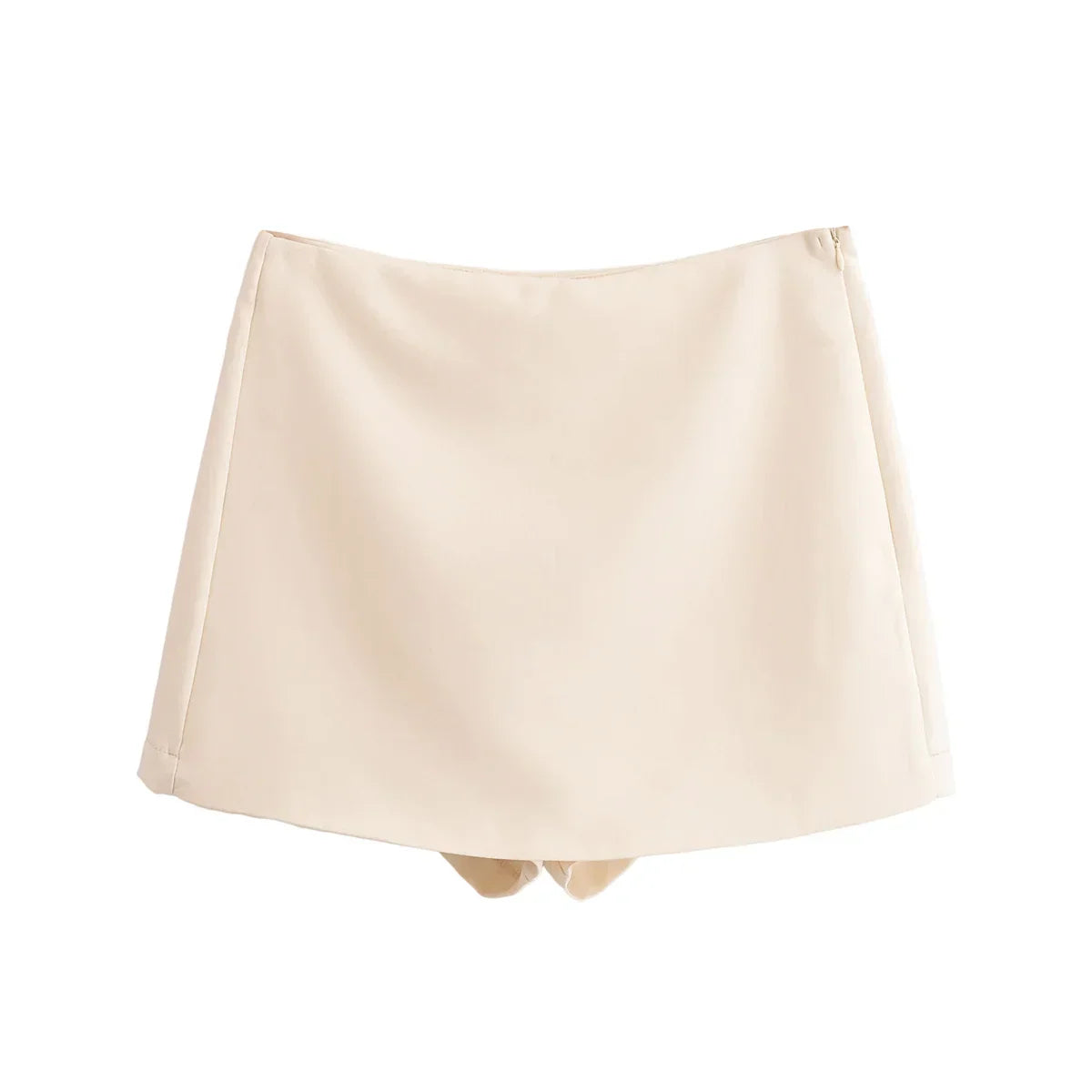 Women's Plain High Waist Mini Skort – Side Zip Built-In Shorts Casual