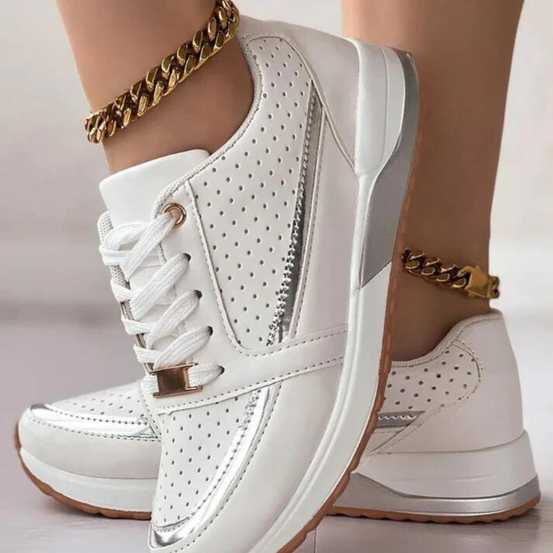 Women's Platform Sneakers – Perforated Lace Up Wedge Sole Casual Everyday
