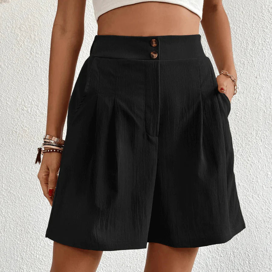 Women's Pleated Bermuda Shorts – High Waist Button Front Pocket Casual