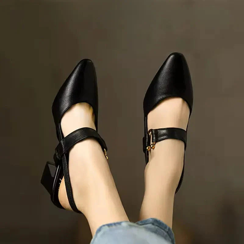 Women's Pointed Toe Slingback Pumps – Mary Jane Block Heel Ring Office