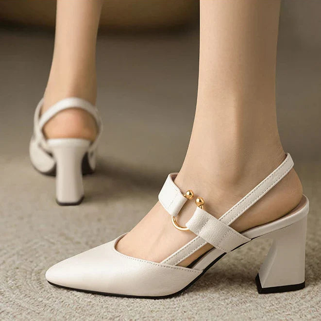 Women's Pointed Toe Slingback Pumps – Mary Jane Block Heel Ring Office
