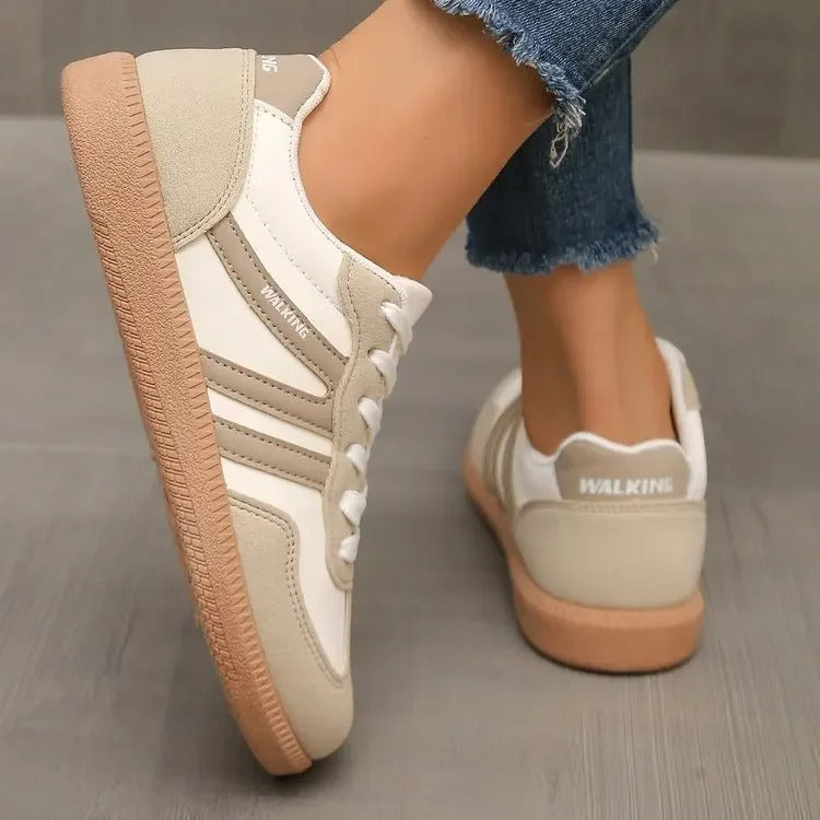 Women's Retro Colorblock Low Top Sneakers – Lace Up Round Toe Street Style