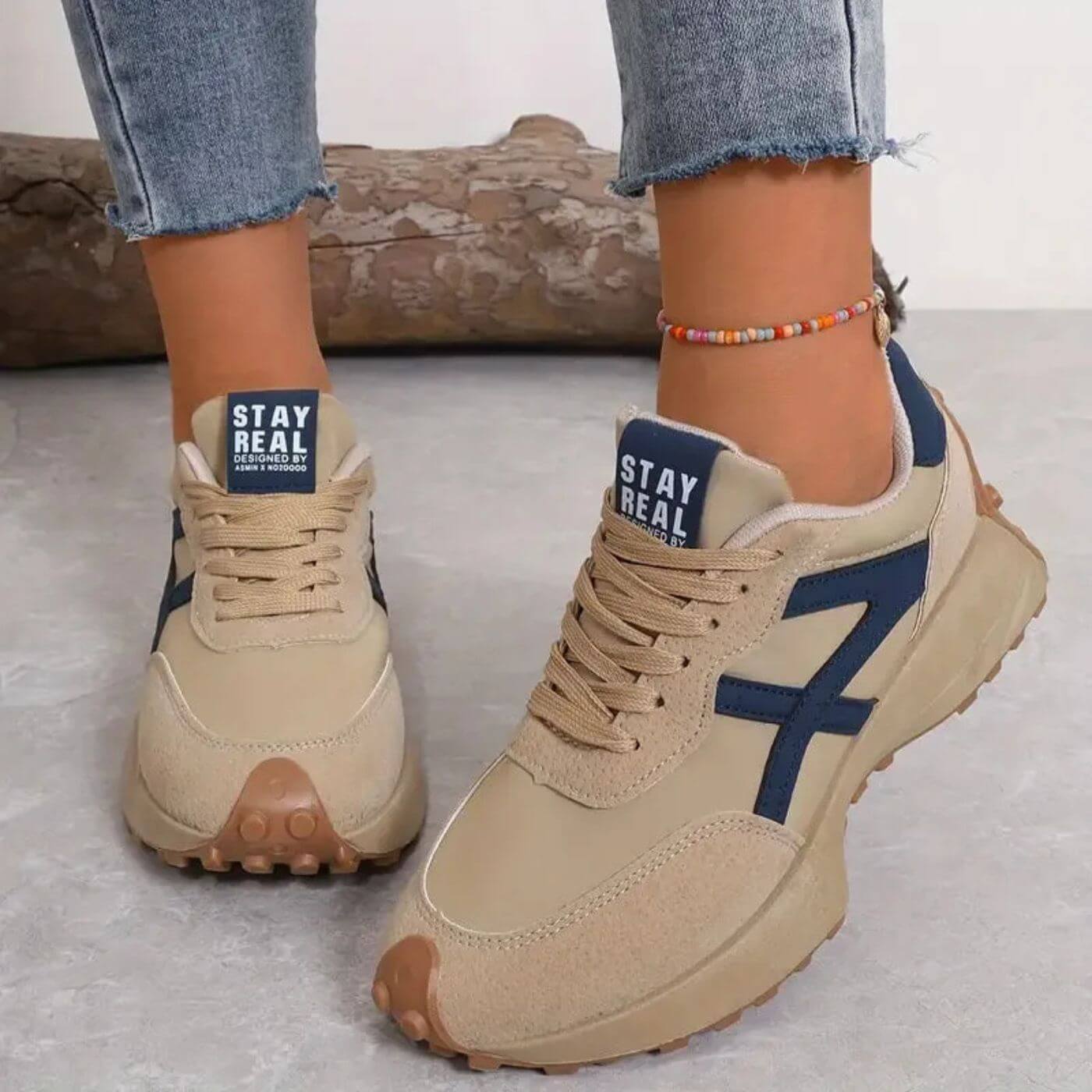 Women's Retro Colorblock Sneakers – Lace Up Chunky Platform Low Top