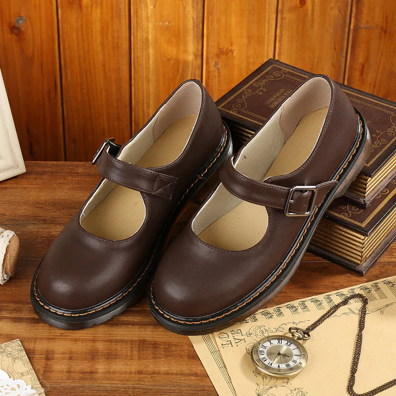 Women's Retro Mary Jane Shoes – Closed Toe Single Buckle Strap Lug Sole