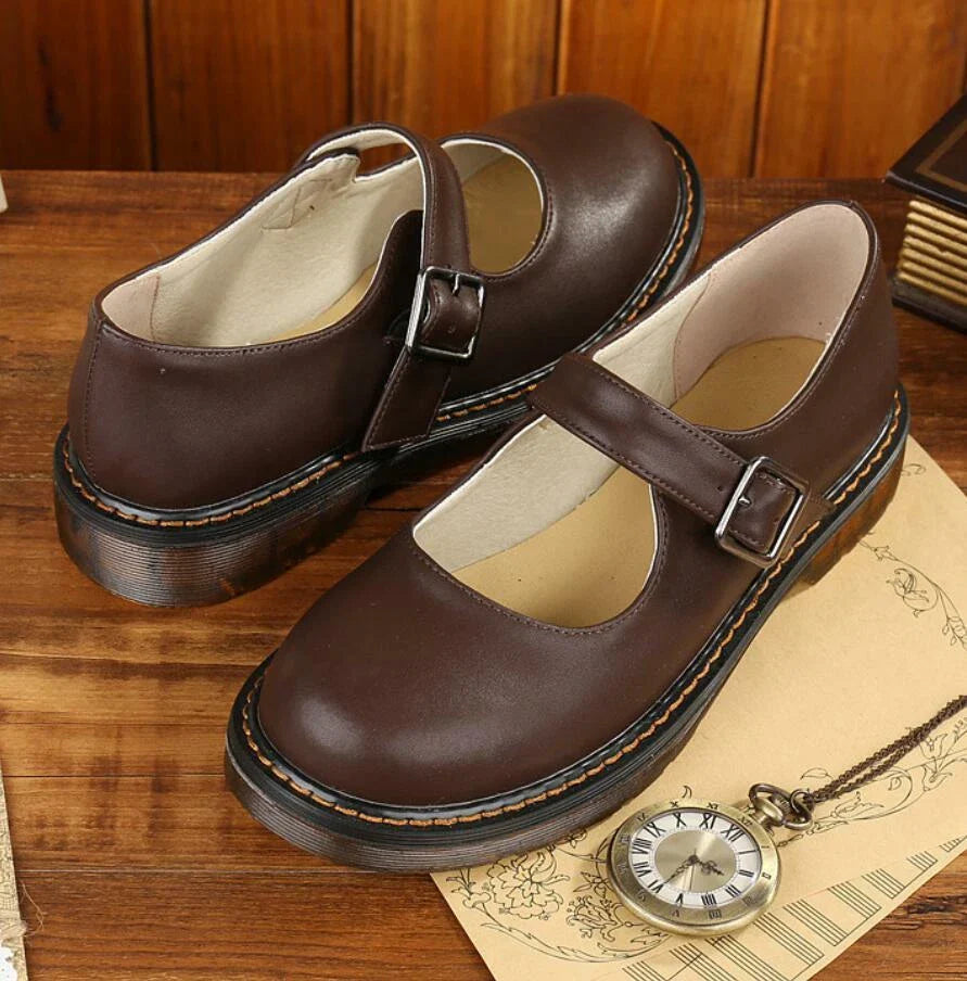 Women's Retro Mary Jane Shoes – Closed Toe Single Buckle Strap Lug Sole