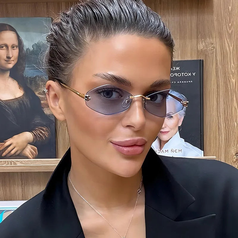 Women's Rimless Geometric Oval Sunglasses – Gradient Lens Casual Summer
