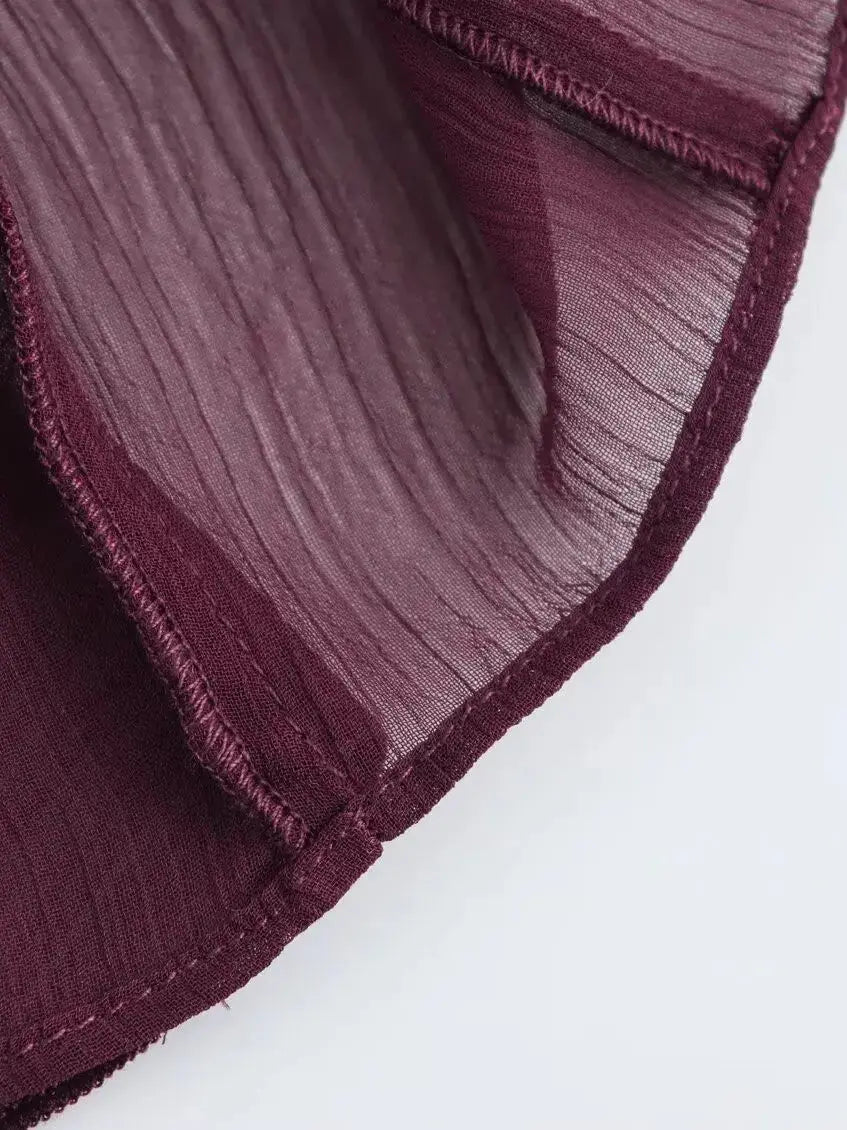 Women's Ruffle Trim Sheer Blouse – V Neck Button Front Long Sleeve Party