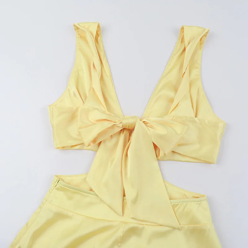 Women's Satin Cut Out Maxi Dress – Deep V Neck Sleeveless Wedding Guest