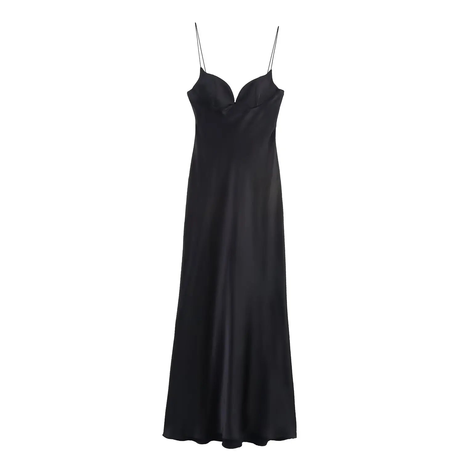 Women's Satin Slip Maxi – Spaghetti Strap V Neck Pocket Wedding Guest Dress