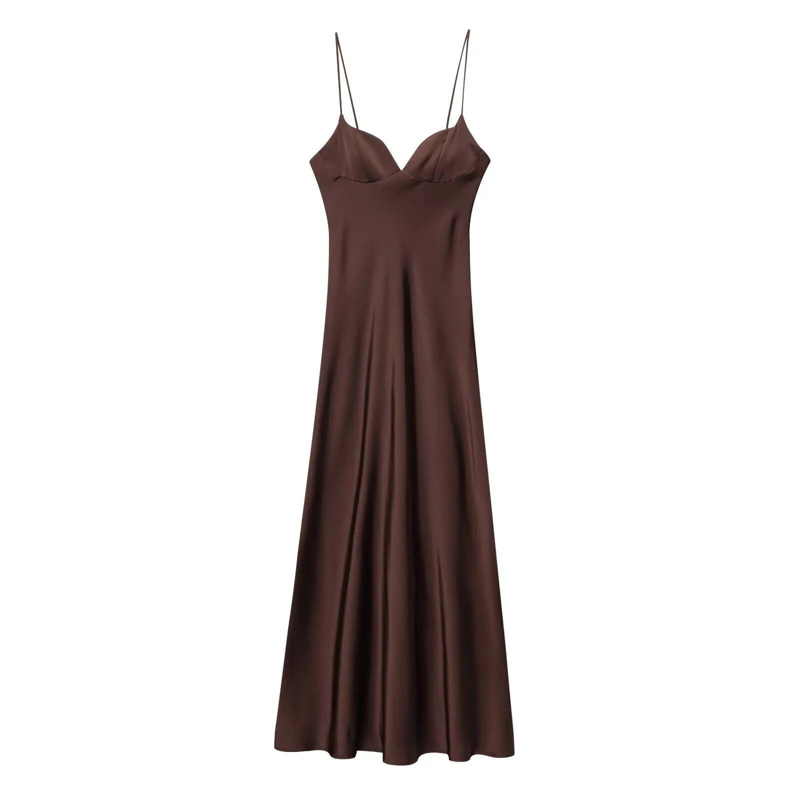 Women's Satin Slip Maxi – Spaghetti Strap V Neck Pocket Wedding Guest Dress