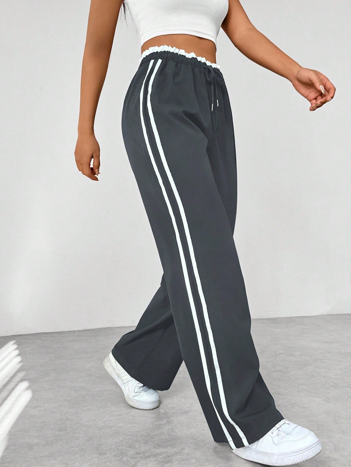Women's Side Stripe Sweatpants – High Waist Drawstring Wide Leg Casual Track