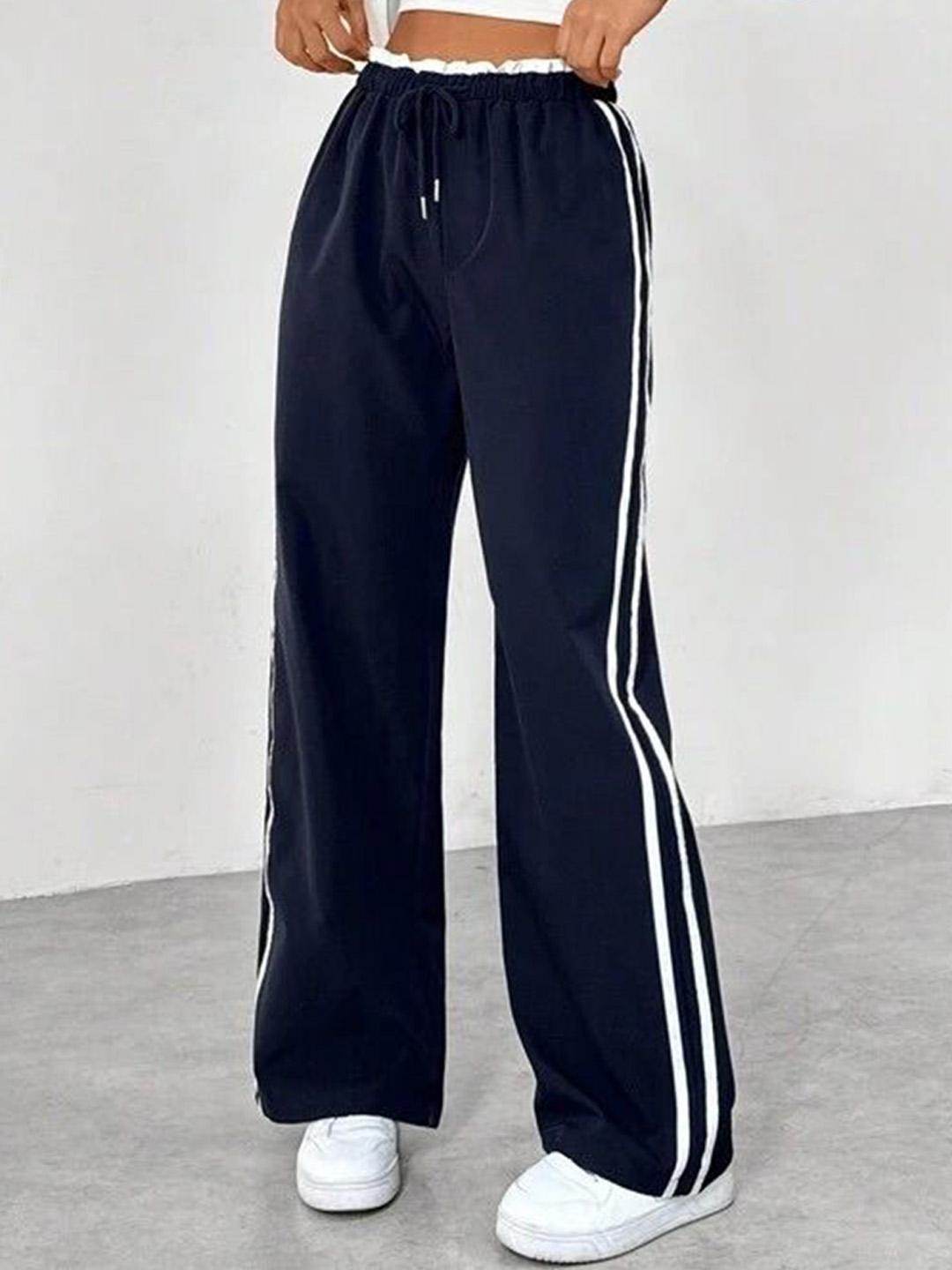 Women's Side Stripe Sweatpants – High Waist Drawstring Wide Leg Casual Track