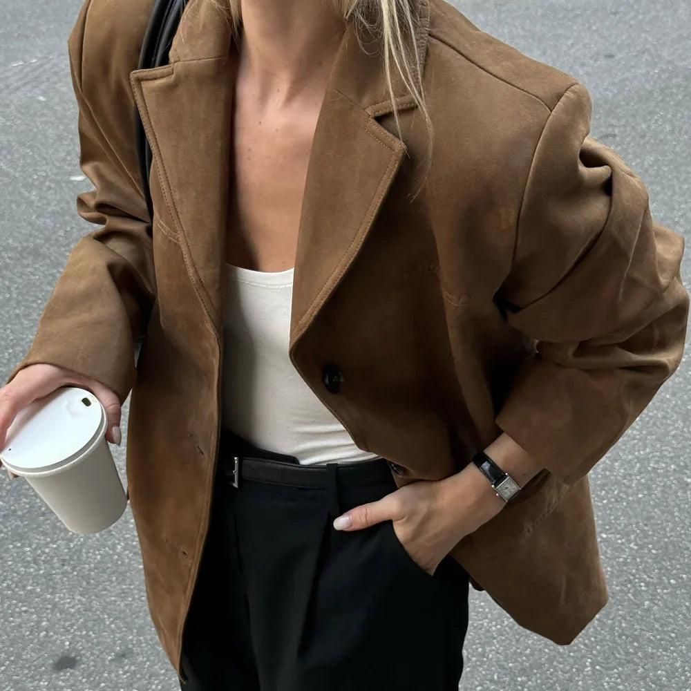 Women's Single Breasted Blazer Jacket – Notch Lapel Button Front Flap Pocket