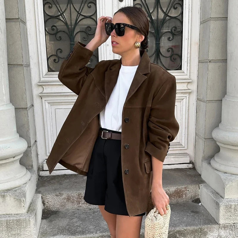 Women's Single Breasted Blazer Jacket – Notch Lapel Button Front Flap Pocket