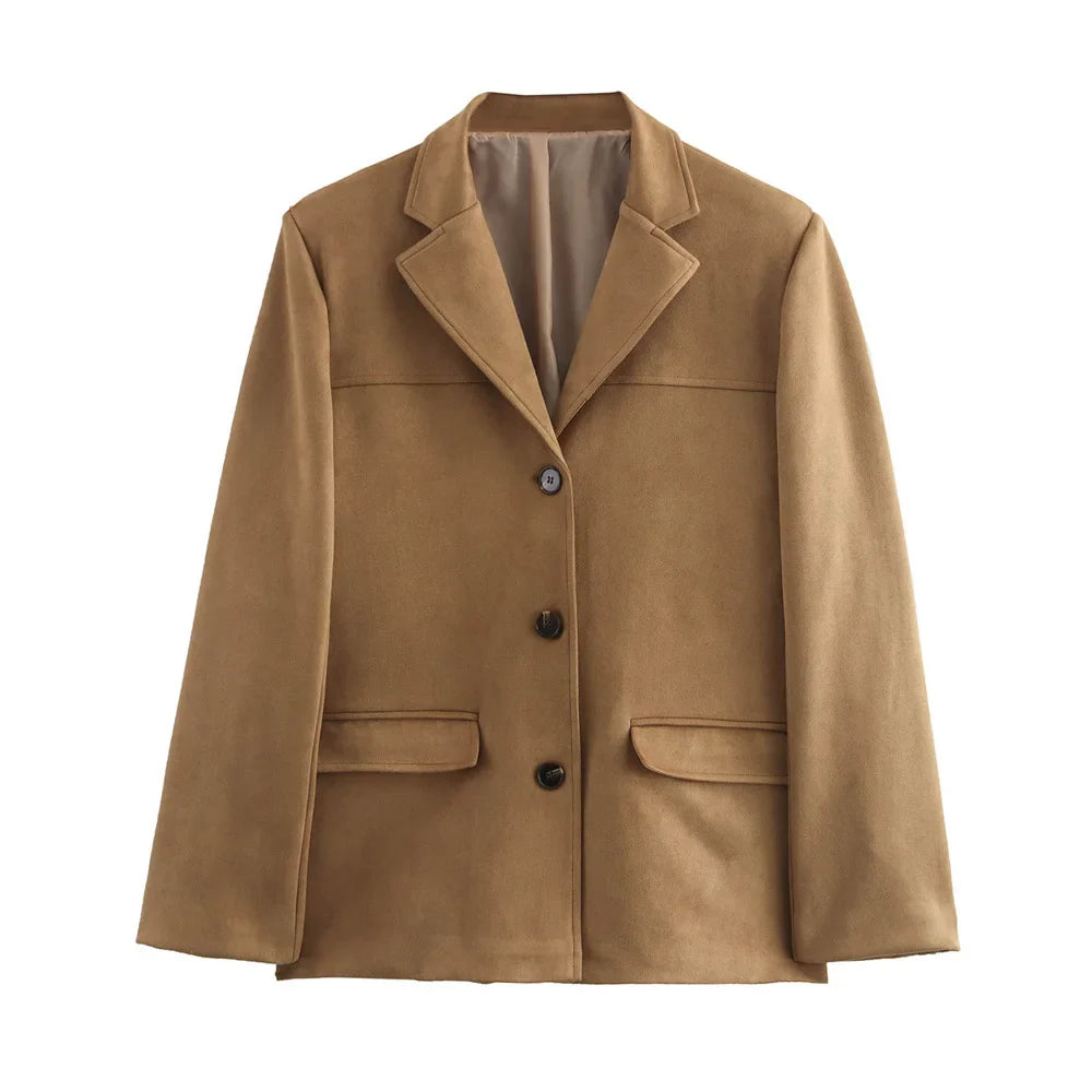 Women's Single Breasted Blazer Jacket – Notch Lapel Button Front Flap Pocket