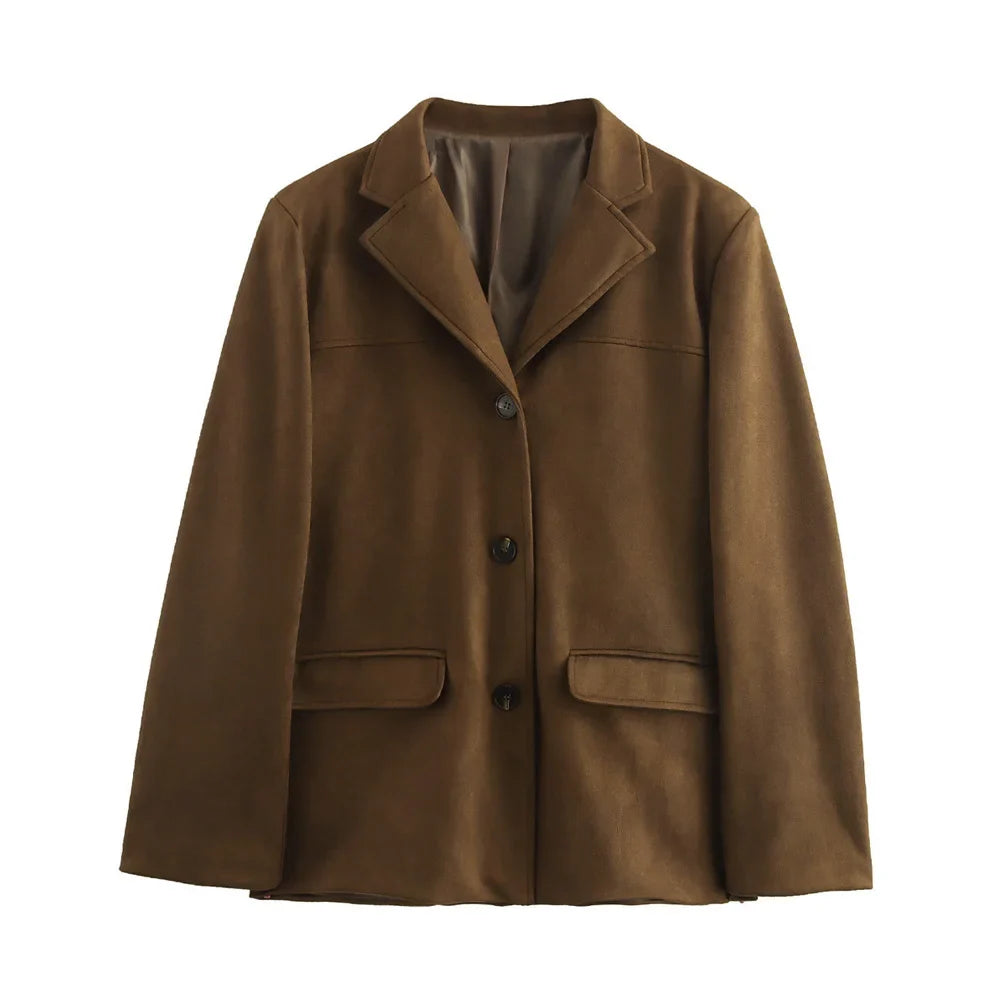 Women's Single Breasted Blazer Jacket – Notch Lapel Button Front Flap Pocket