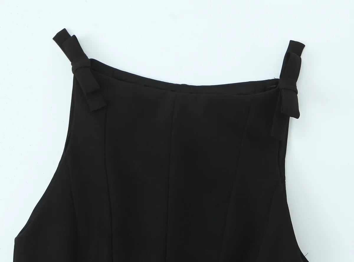 Women's Sleeveless Peplum Top – Square Neck Bow Shoulder Seam Detail Casual