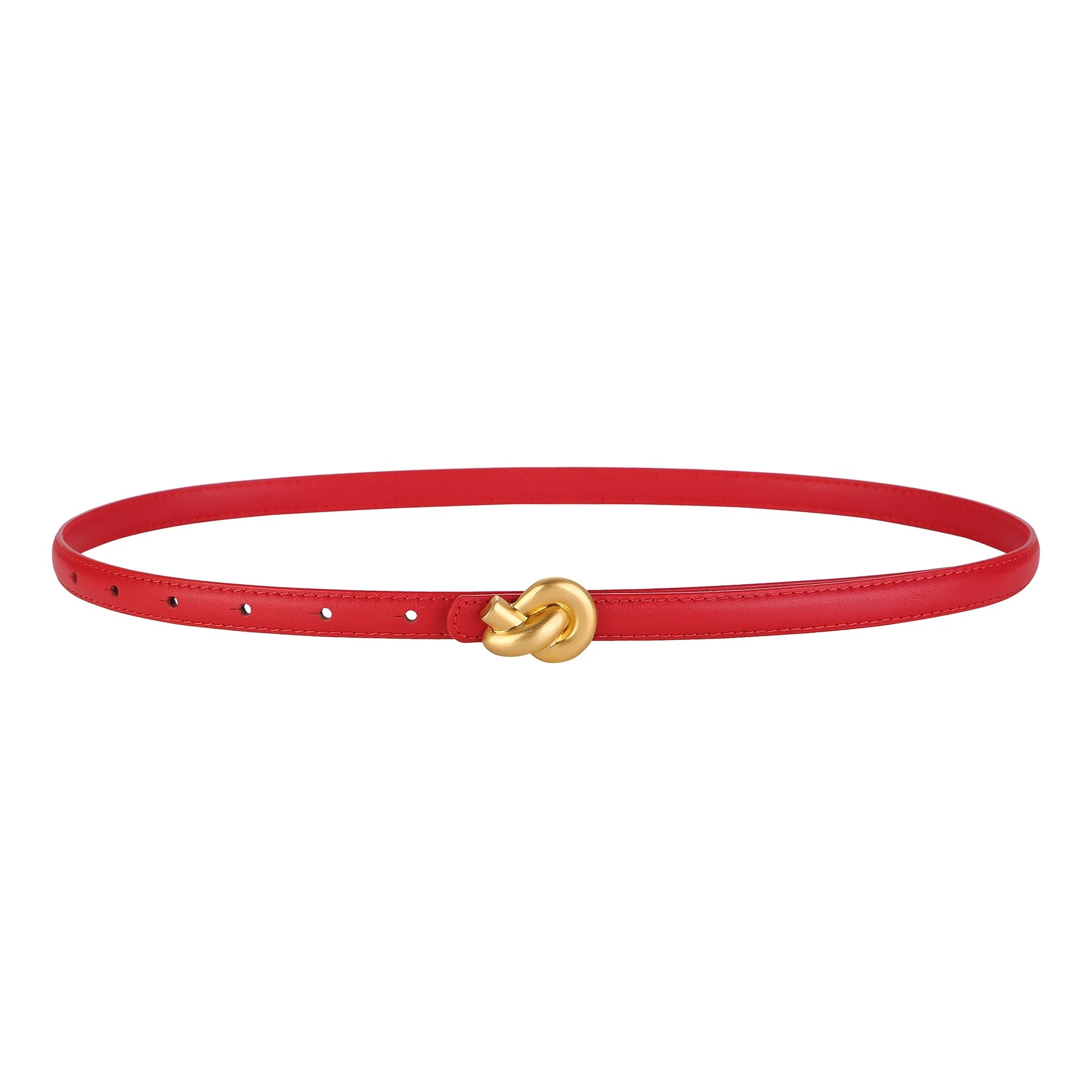 Women's Slim Faux Leather Belt – Knot Buckle Topstitched Everyday Office