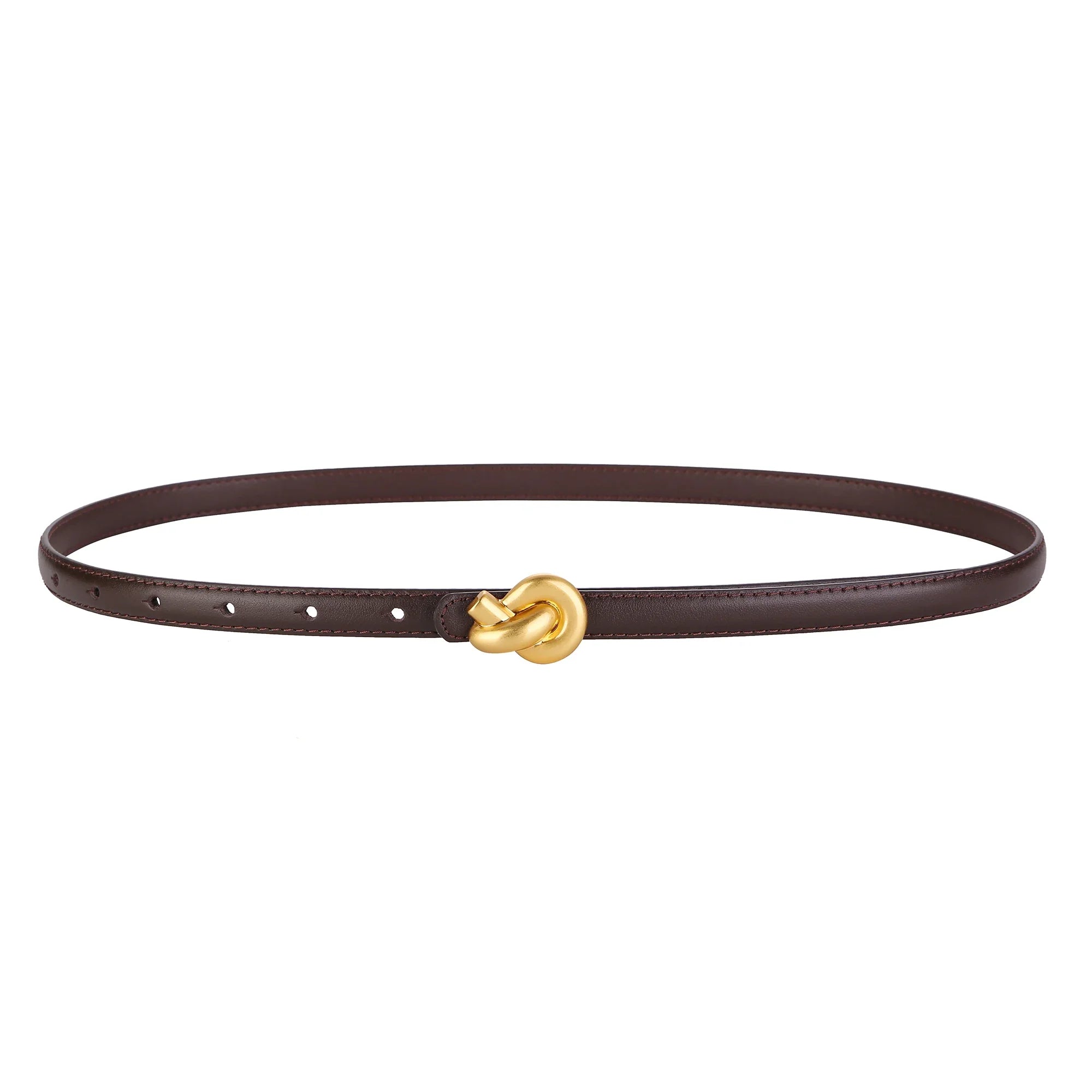 Women's Slim Faux Leather Belt – Knot Buckle Topstitched Everyday Office