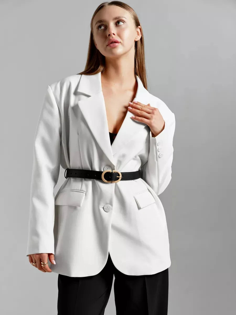 Women's Slim Faux Leather Belt – Oval Buckle Topstitched Everyday Casual