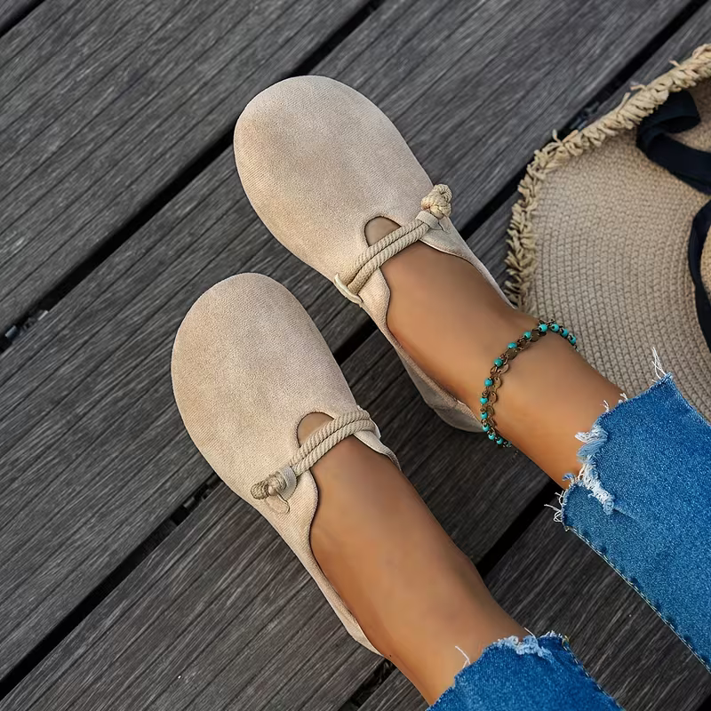 Women's Slip On Flat Loafers – Round Toe Knotted Strap Suede Casual Everyday