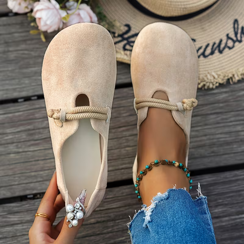Women's Slip On Flat Loafers – Round Toe Knotted Strap Suede Casual Everyday