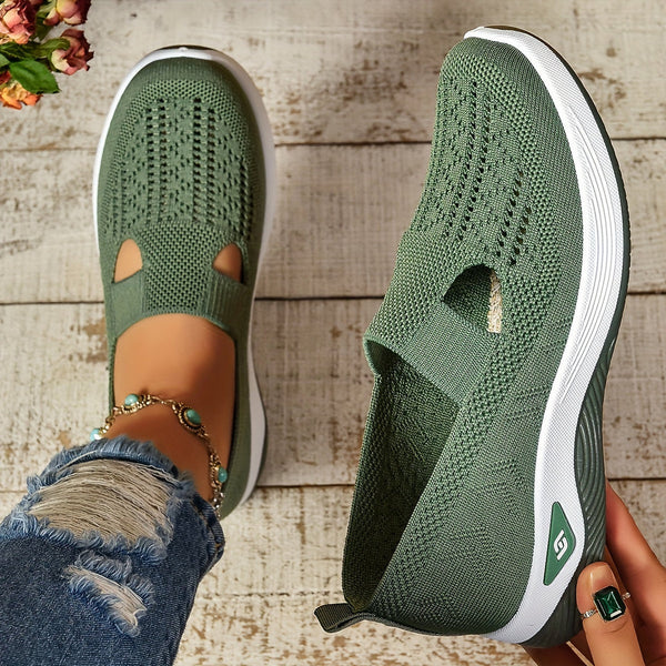 Women's Slip-On Knit Low Top Sneakers – Cut-Out Vamp Platform Walking Shoes
